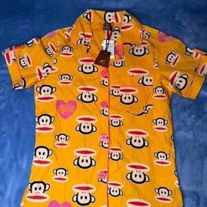 Paul Frank Small Paul Monkey Pajama Size s Button Up Shirt Y2K new
